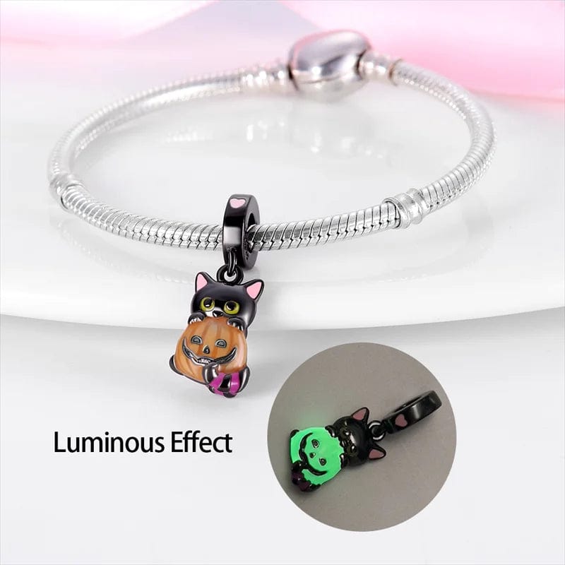 Glow in the Dark Luminous Cat with Pumpkin Dangle Charm