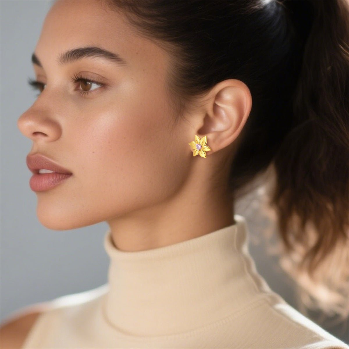 Golden Blossom Heart Stud Earrings