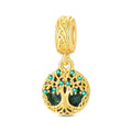 Golden Tree of Life with Green Crystal Dangle Charm