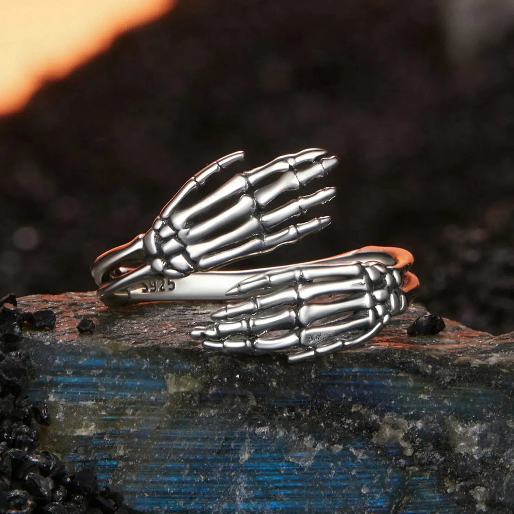 Halloween Skeleton Hands Hug Adjustable Ring