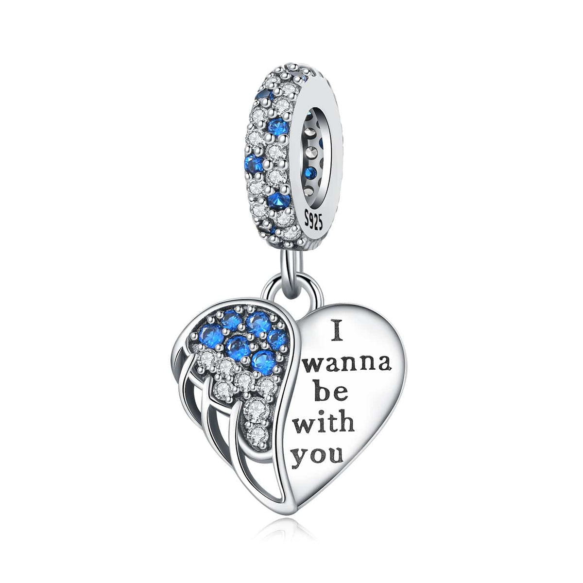 I Wanna Be With You Blue Crystal Angel Wing Charm