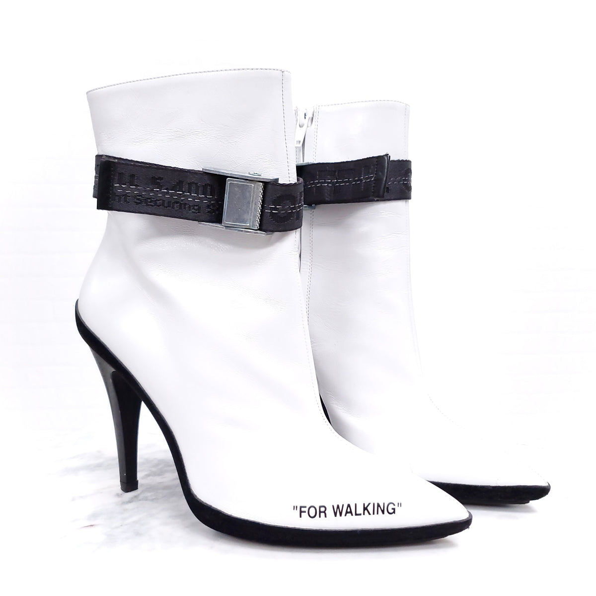 OFF-WHITE LEATHER LOGO BOOTS - SIZE 40