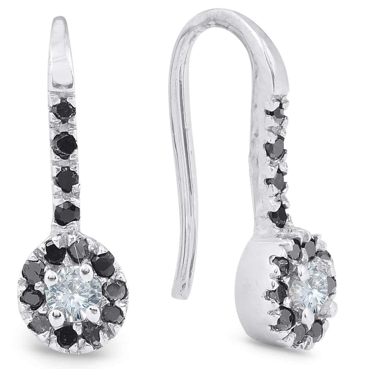 1/4ct Black Diamond Dangle Drop Studs Earrings 10K White Gold