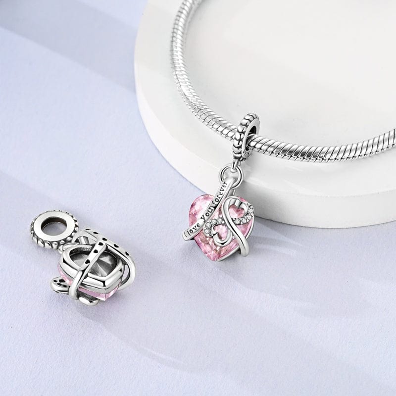 Love You Forever Pink Heart Charm