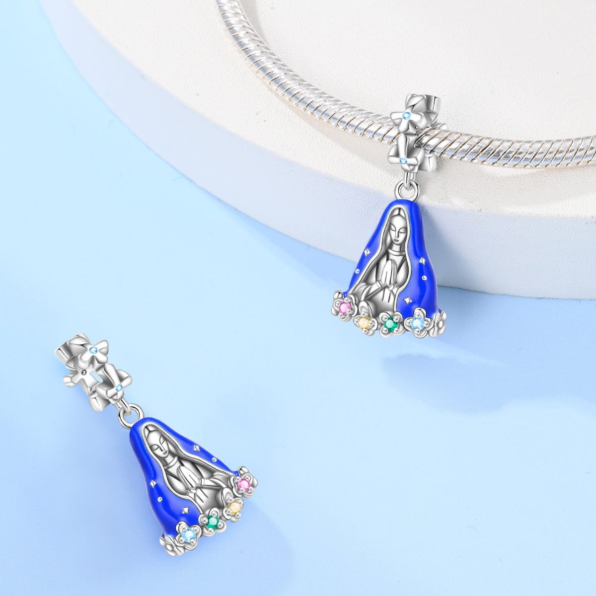Madonna Charm with Colorful Gemstone Accents