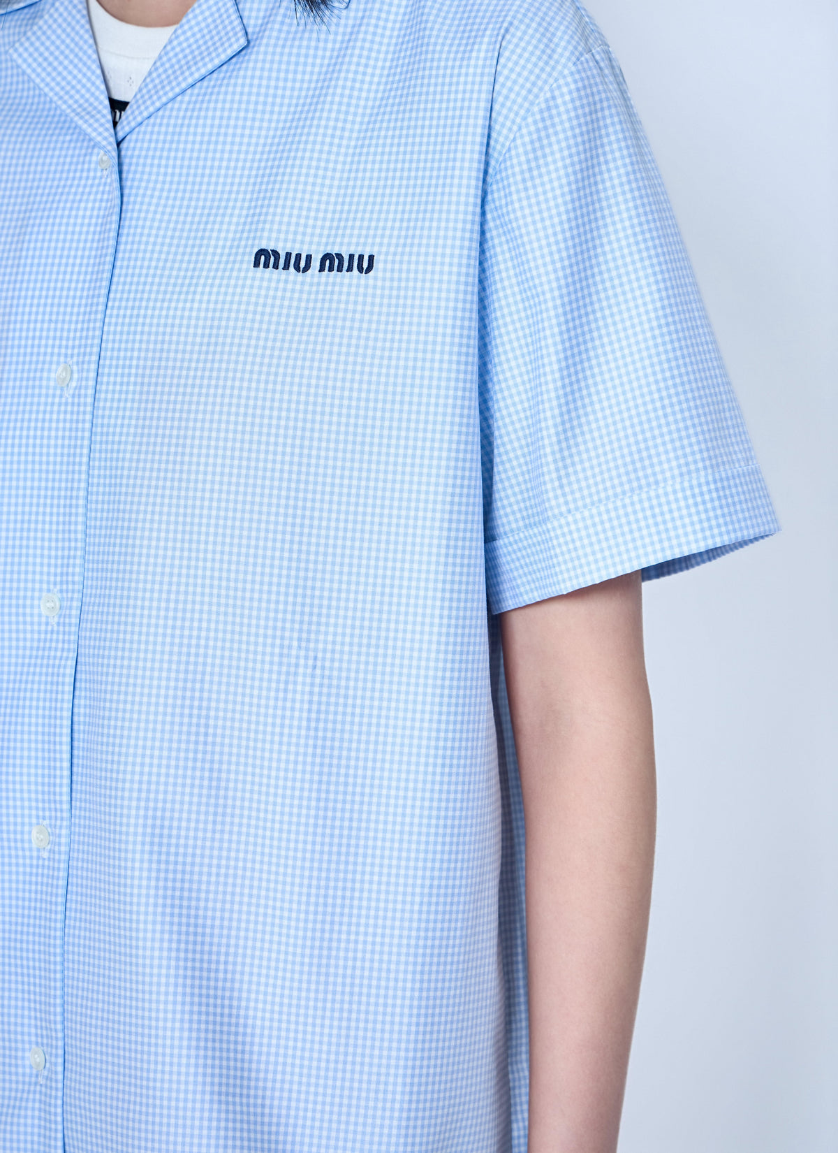 Miu Miu Women Short-Sleeve Cotton Poplin Shirt