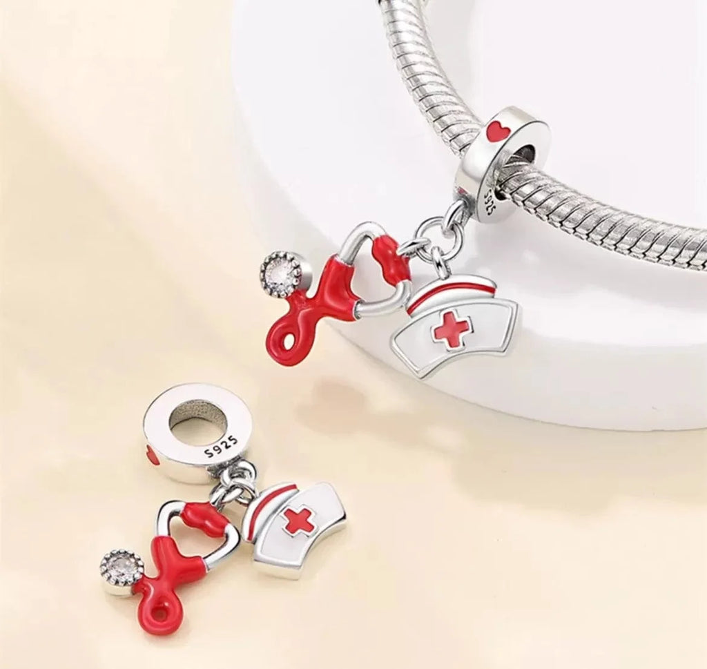 Nurse's Heart, Stethoscope and Cap Charm