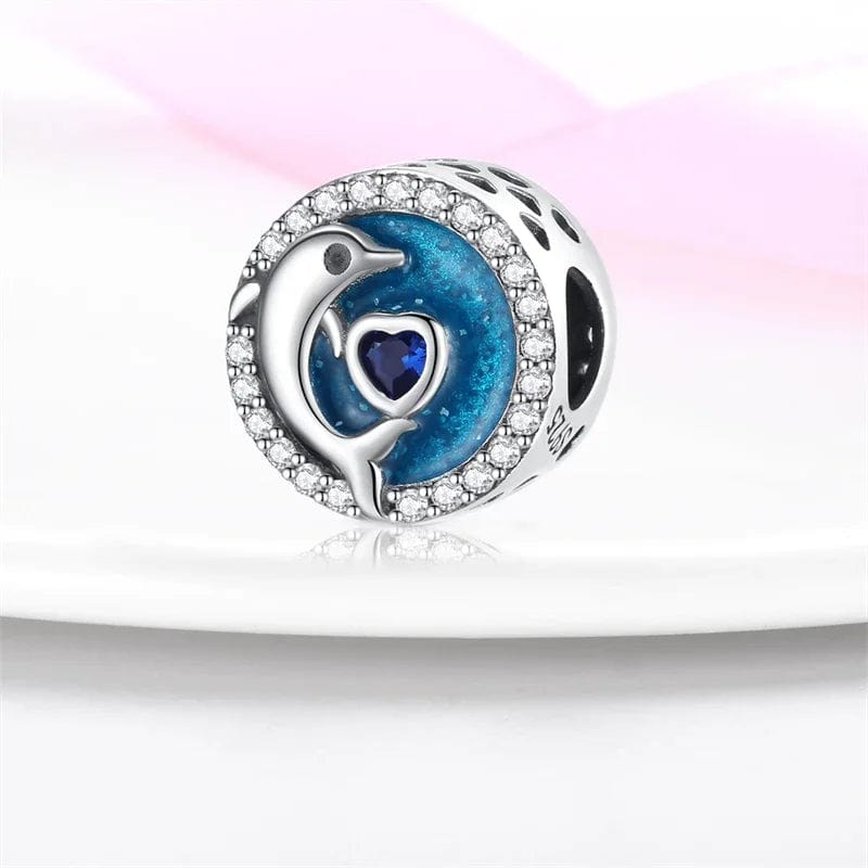 Ocean Dolphin and Heart Circle Charm