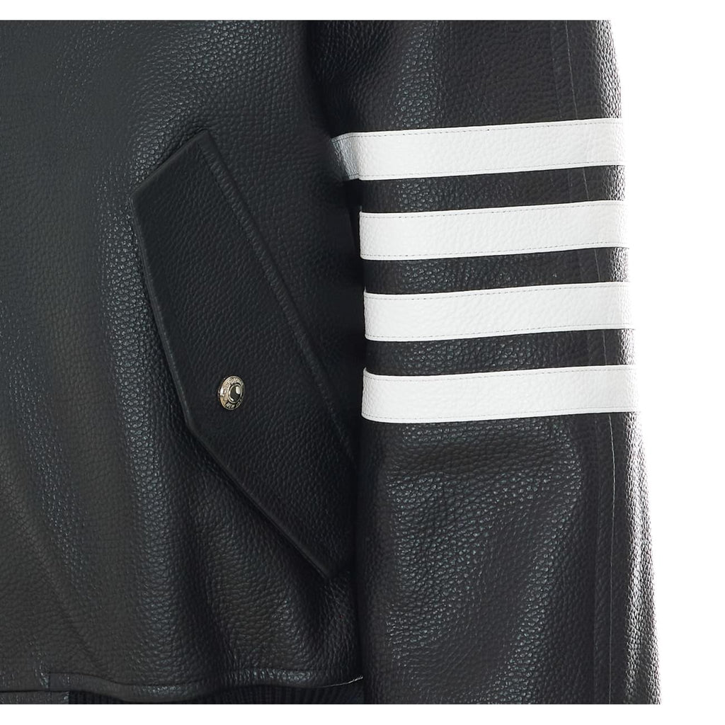 Thom Browne Men Oversized Leather Bomber With 4-Bar