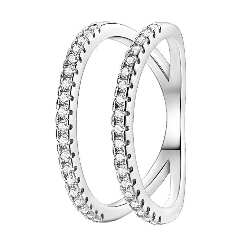 Parallel Lines Stone, Inlaid Double Layer Hollow Ring