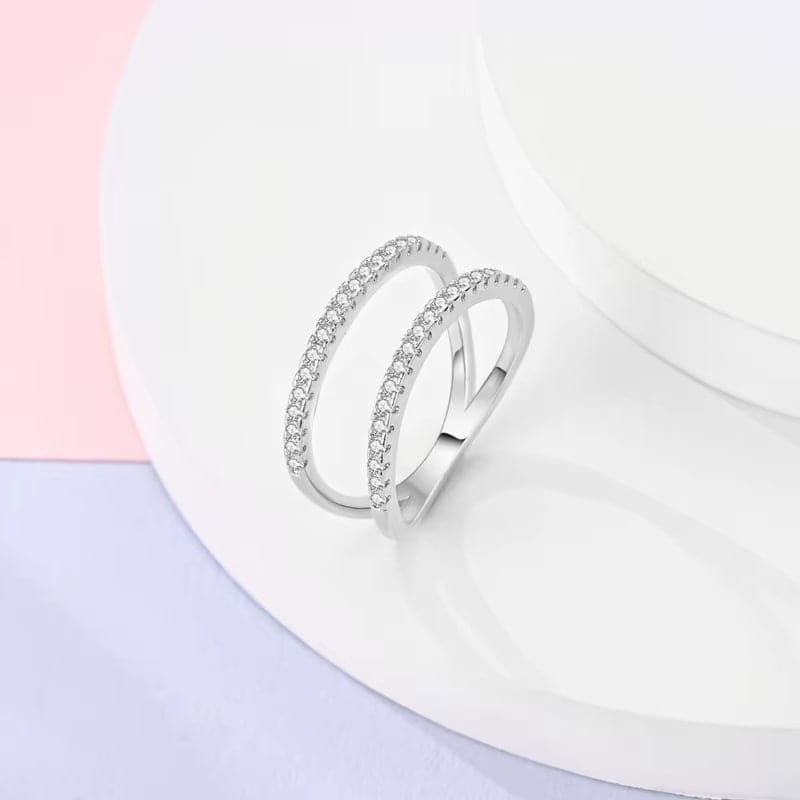 Parallel Lines Stone, Inlaid Double Layer Hollow Ring