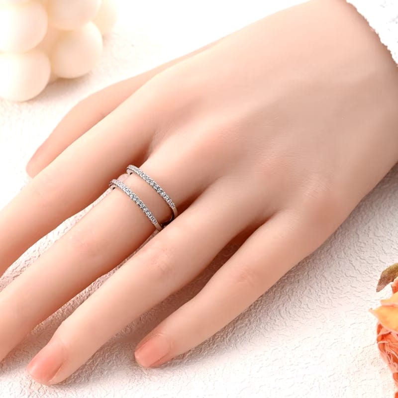 Parallel Lines Stone, Inlaid Double Layer Hollow Ring