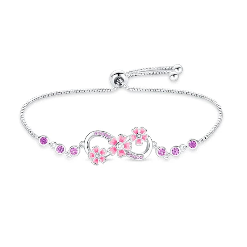 Pink Blossom Infinity Bracelet with Sparkling Gemstones