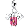 Plane, Passport and Pink Suitcase Triple Dangle Charm