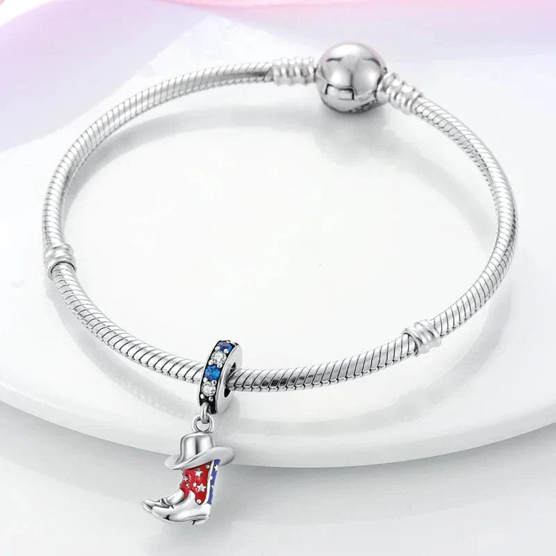 Red & Blue Cowboy Boots Hat Dangle Charm