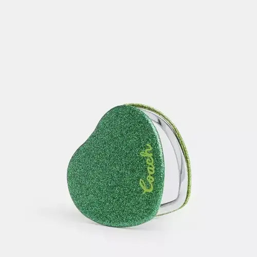 NWT Coach Military Green Glitter Heart Compact Mirror