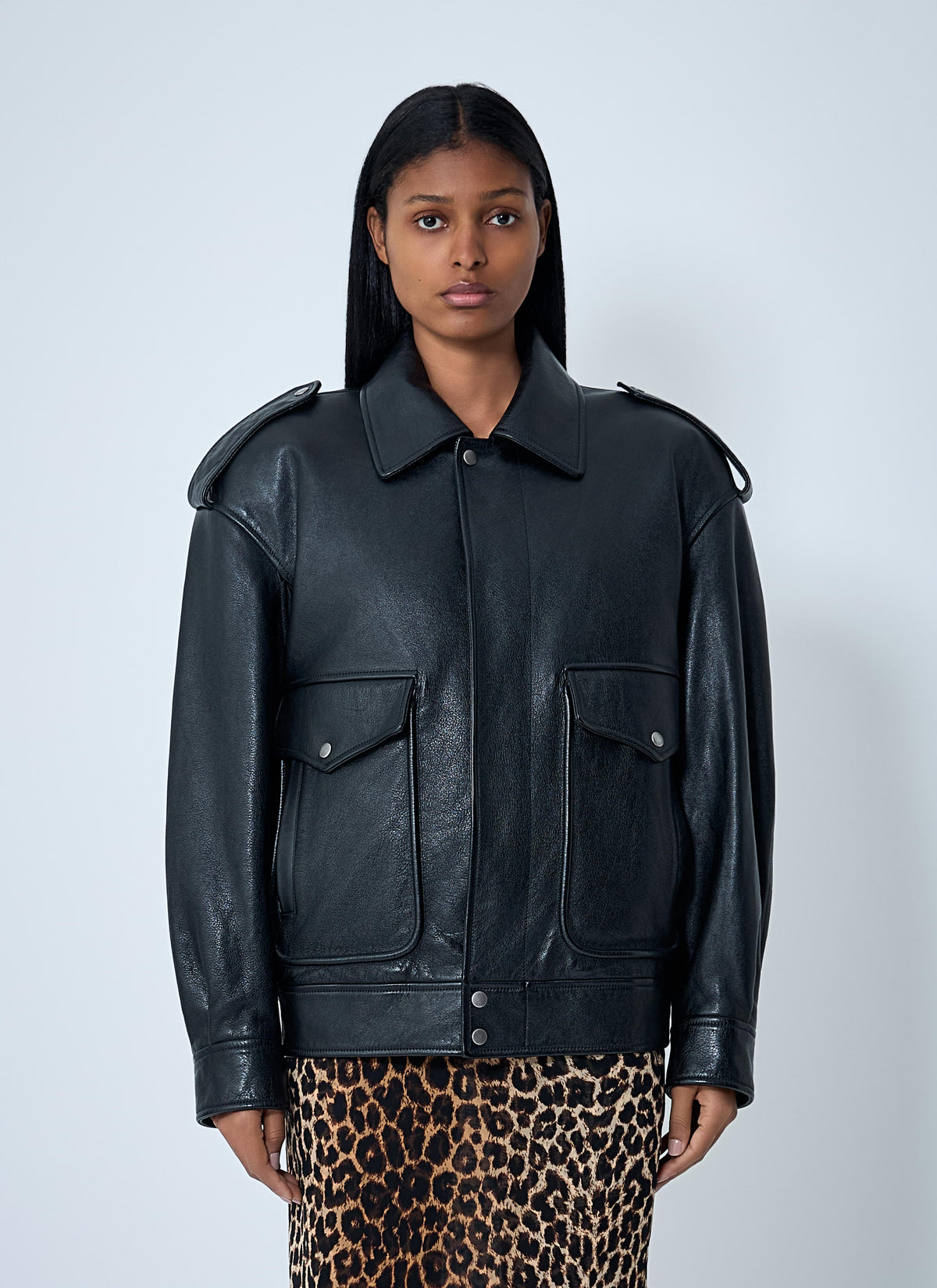 Saint Laurent Women Grained Leather Jacket