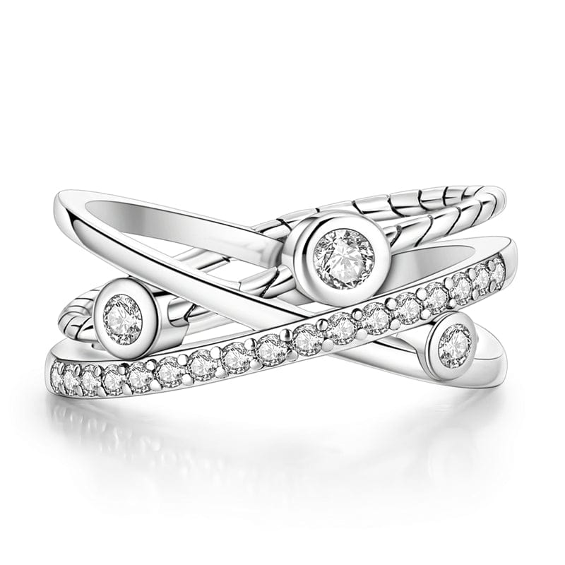 Sparkling Halo Multi-Band Silver Ring