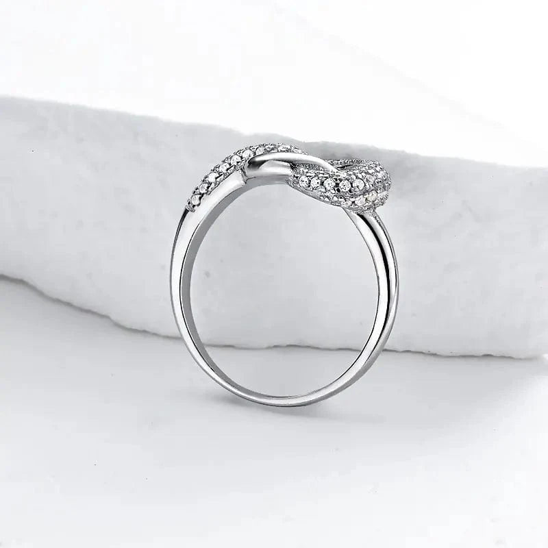 Sterling Silver Infinity Knot Ring with Pavé Diamonds
