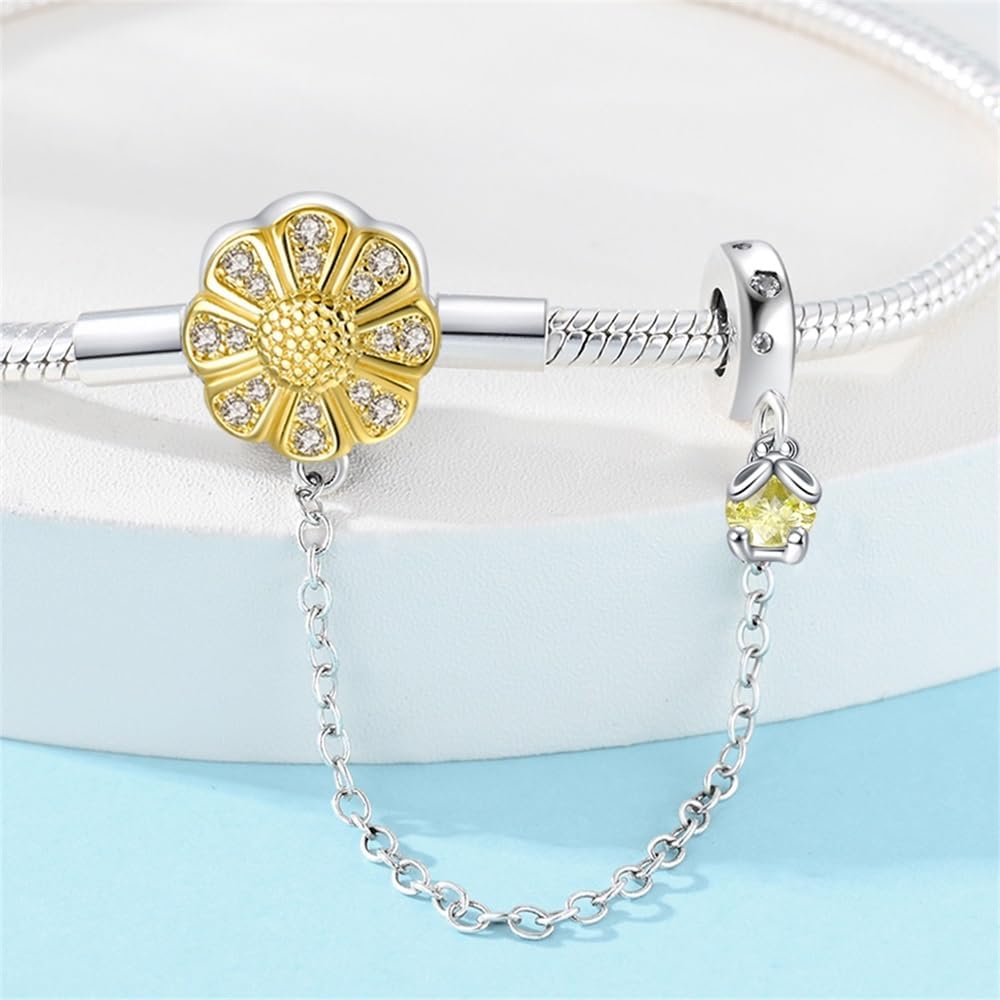 Sunflower Charm Bracelet with Safety Chain and Dangle