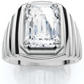Men's Certified 4Ct Emerald Cut Diamond Ring Ridged Gold Band Lab Grown